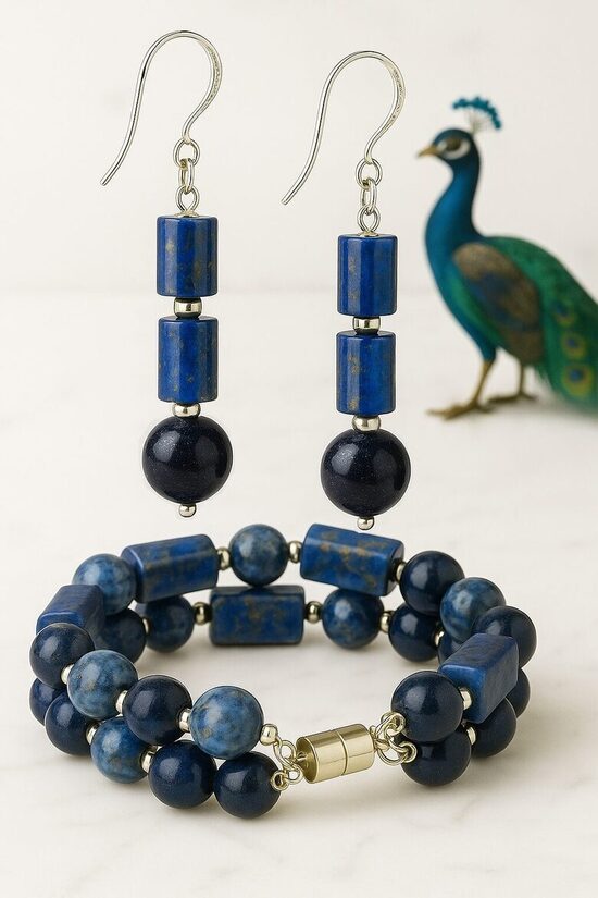 Dabīgo pērļu rotu komplekts "Pāva Elegance"